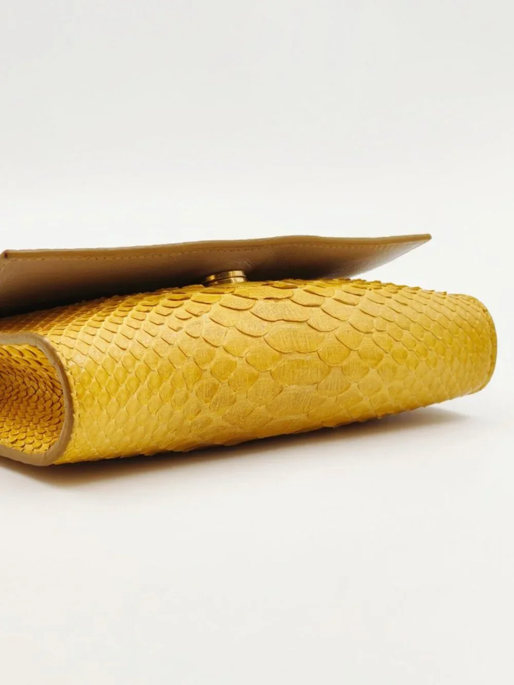 Salvatore Ferragamo Yellow Python Embossed Leather Chain Shoulder Bag Clutch